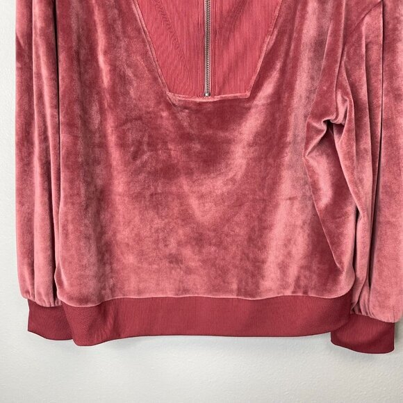 Summersalt Velvet Top Womens Large  Dark Dusty Pink Funnel Zip Neck Long Sleeve - Picture 3 of 11